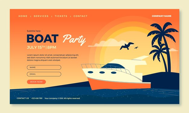 Handgezeichnete Bootsparty-Landing-Page-Vorlage