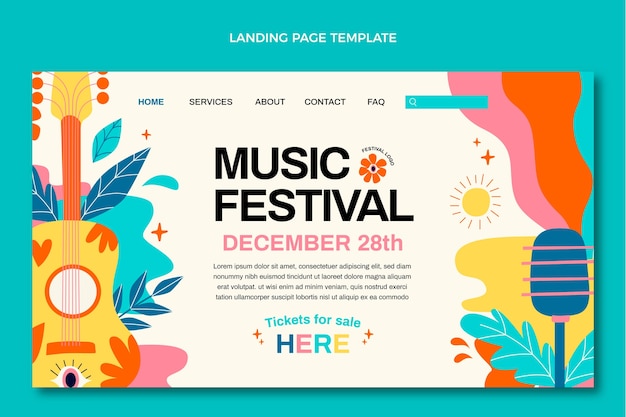 Kostenlose Vektor handgezeichnete bunte musikfestival-landingpage