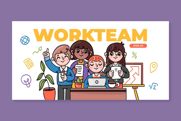 Kostenloser Vektor handgezeichnete business-workteam-banner