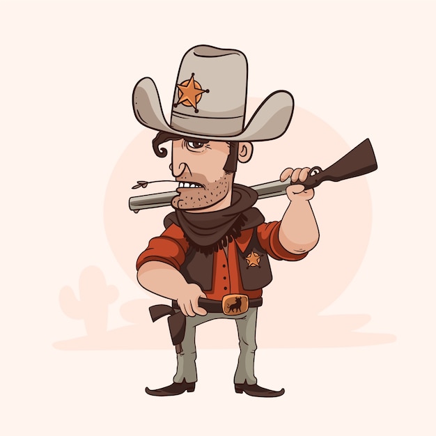 Kostenlose Vektor handgezeichnete cartoon-cowboy-illustration