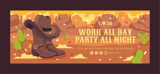 Handgezeichnete Cowboy-Party-Facebook-Cover-Vorlage