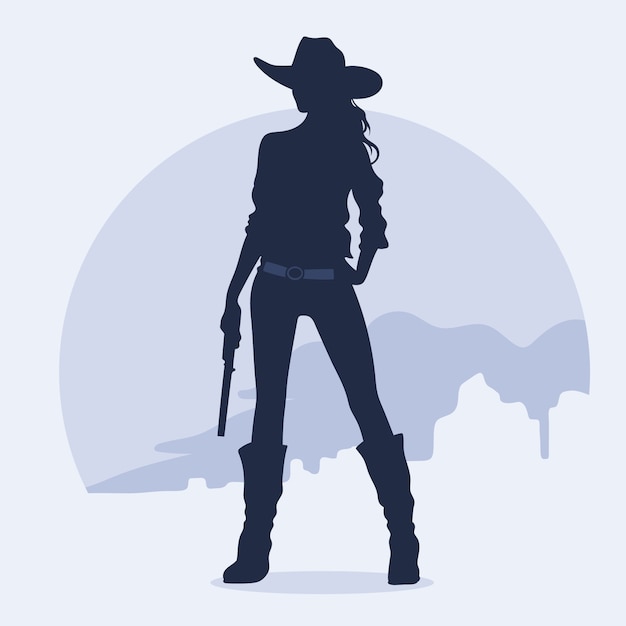 Kostenlose Vektor handgezeichnete cowgirl-silhouette