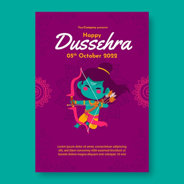 Kostenlose Vektor handgezeichnete dussehra-feier vertikale plakatvorlage