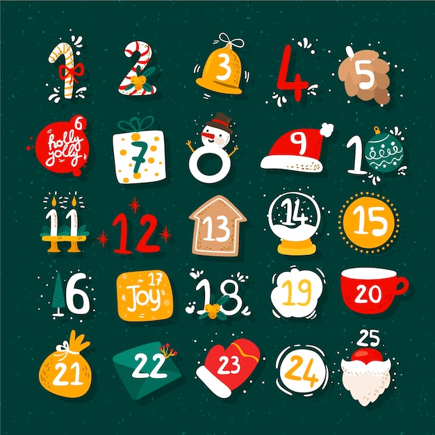 Kostenlose Vektor handgezeichnete festlichen adventskalender