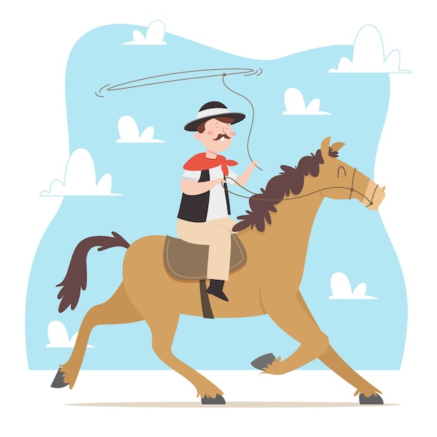 Kostenlose Vektor handgezeichnete gaucho-cowboy-illustration