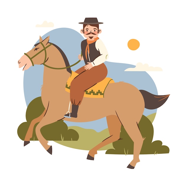 Kostenlose Vektor handgezeichnete gaucho-cowboy-illustration