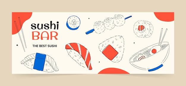 Kostenlose Vektor handgezeichnete japanische restaurant-facebook-cover-vorlage