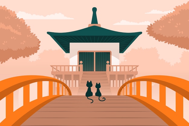 Handgezeichnete Katzen in japanischer Illustration