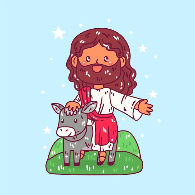 Kostenloser Vektor handgezeichnete kawaii jesus-illustration