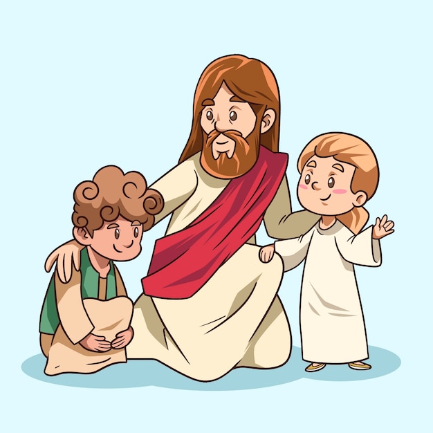 Kostenloser Vektor handgezeichnete kawaii jesus-illustration