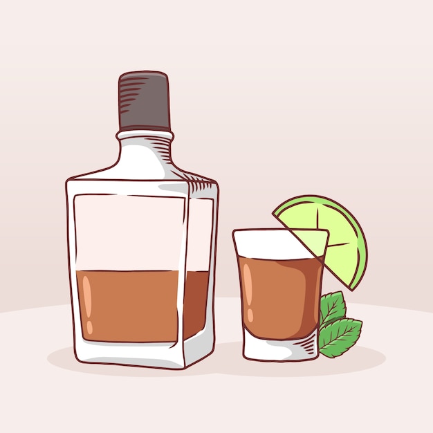 Kostenlose Vektor handgezeichnete tequila-schuss-illustration