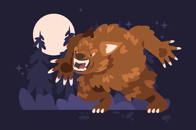 Kostenlose Vektor handgezeichnete werwolf-illustration