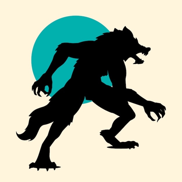 Kostenlose Vektor handgezeichnete werwolf-silhouette