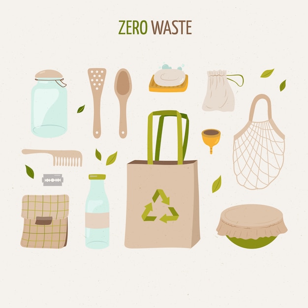 Handgezeichnete Zero Waste Artikel Set