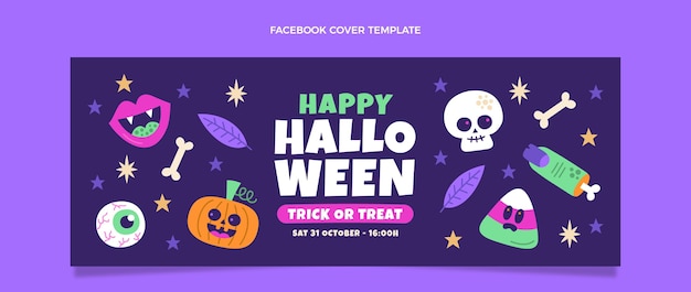 Handgezeichnetes flaches Design Halloween-Facebook-Cover