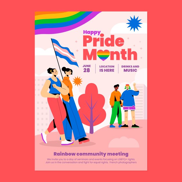 Handgezeichnetes flaches lgbt Pride Day Poster oder Flyer