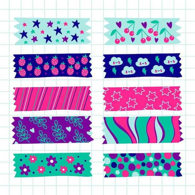 Kostenloser Vektor handgezeichnetes washi tape pack