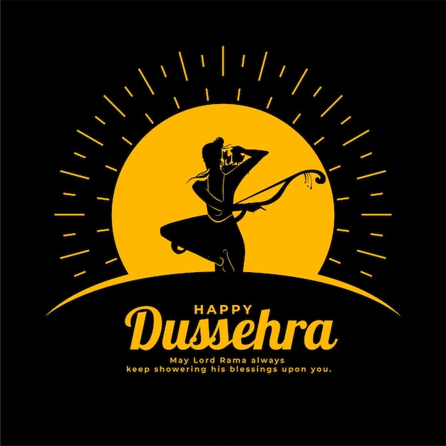 Kostenlose Vektor happy dussehra festivalkarte mit lord rama silhouette