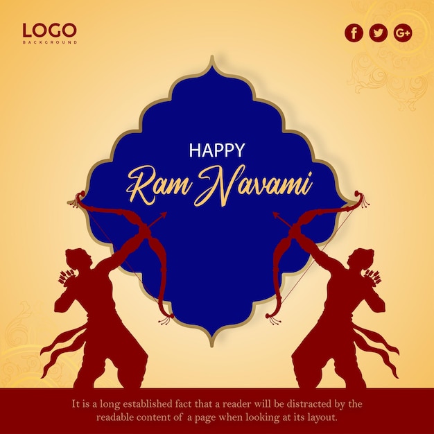 Kostenlose Vektor happy ram navami grüße beige blauer hintergrund indischer hinduismus festival social media banner free vector