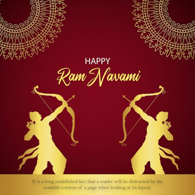 Kostenlose Vektor happy ram navami grüße kastanienbrauner goldener hintergrund indischer hinduismus festival social media banner free vector