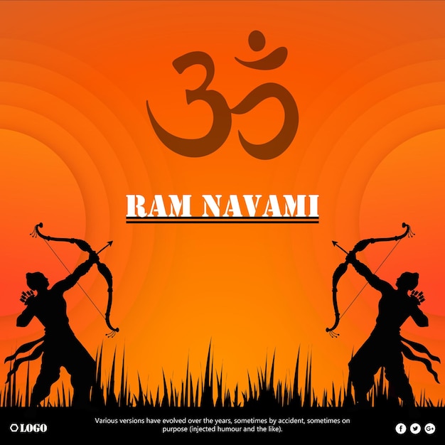 Kostenlose Vektor happy ram navami grüße orange schwarzer hintergrund indischer hinduismus festival social media banner free vector