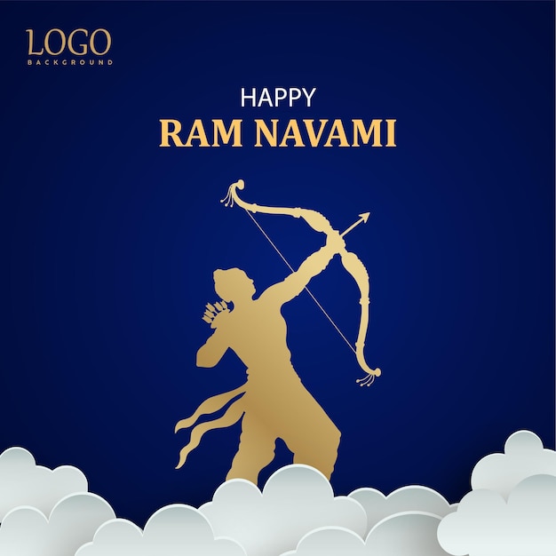 Kostenlose Vektor happy ram navami grüße royal blue beige hintergrund indischer hinduismus festival social media banner free vector