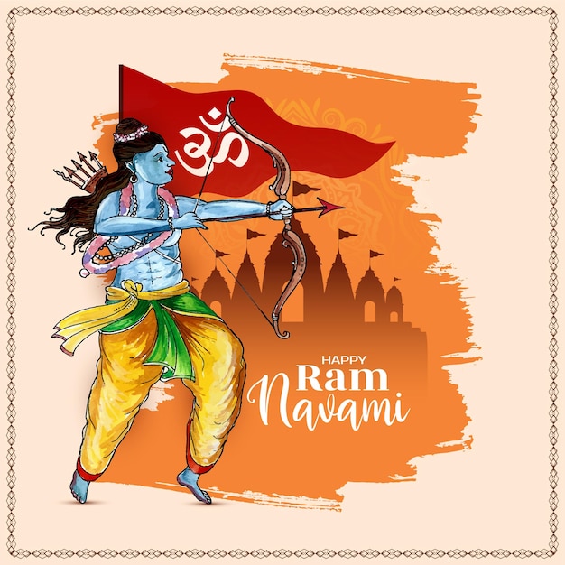 Kostenlose Vektor happy ram navami religiöse hinduistische festival-grußkartendesign