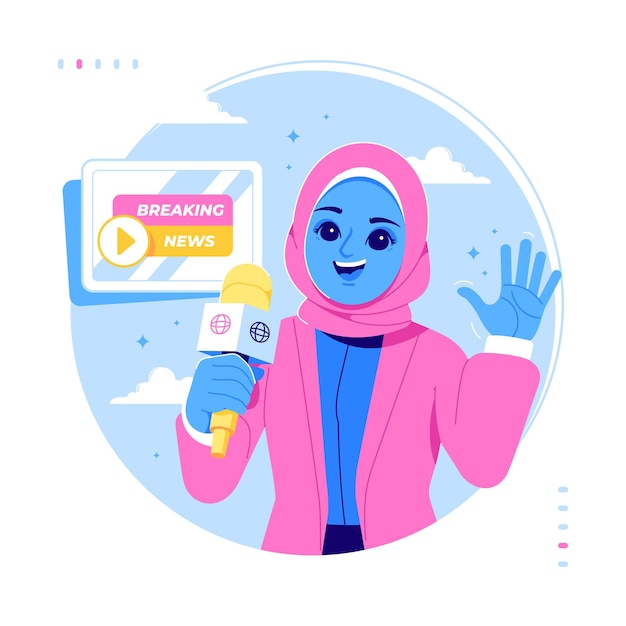 Hijab-Nachrichtensprecher-Charakterillustration