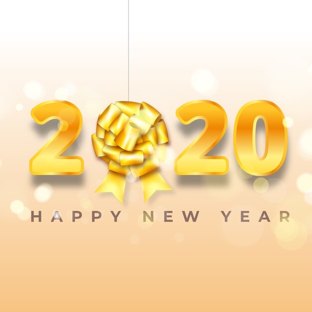 Hintergrund 2020 des neuen Jahres mit goldenem Geschenkbogen