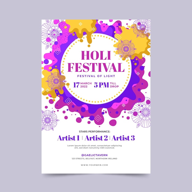 Kostenlose Vektor holi festival flyer vorlage