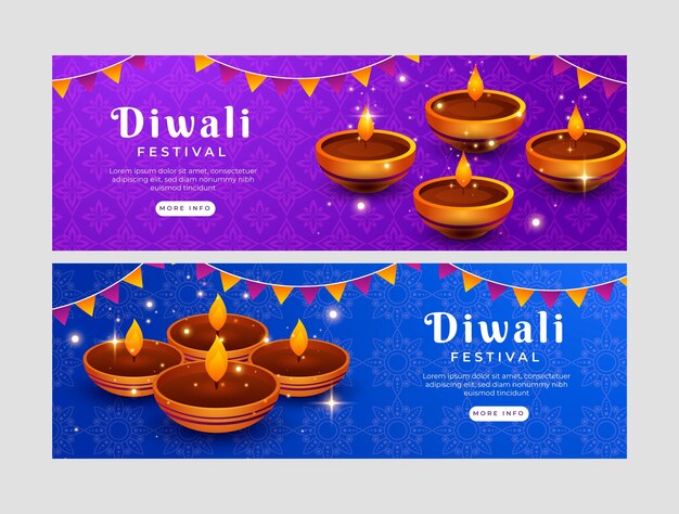 Horizontale Banner mit Farbverlauf für die Diwali-Feier