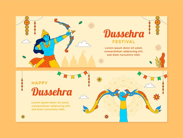 Kostenlose Vektor horizontale bannervorlage für die feier des dussehra-festivals