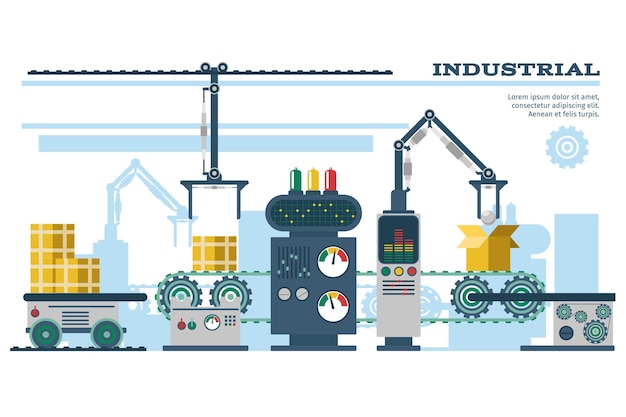 Kostenloser Vektor illustration der industriellen förderbandlinie.