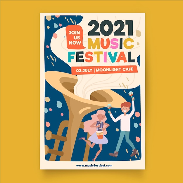 Kostenlose Vektor illustrierte musikfestivalplakatschablone