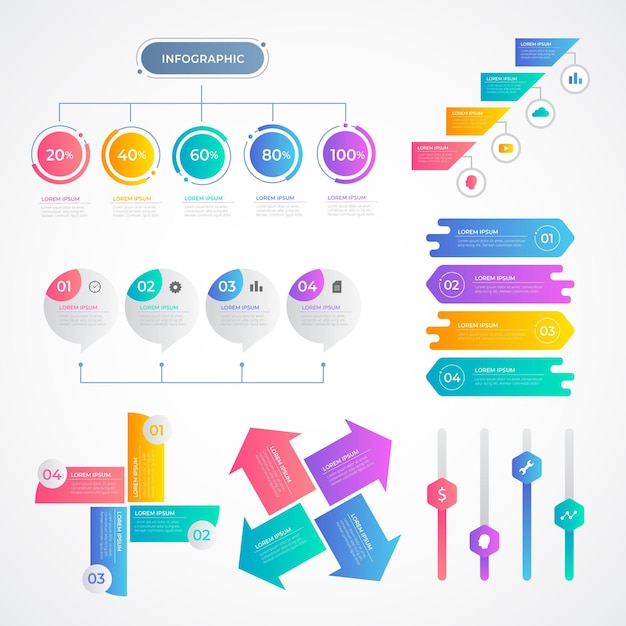 Kostenlose Vektor infografik-elemente mit farbverlauf