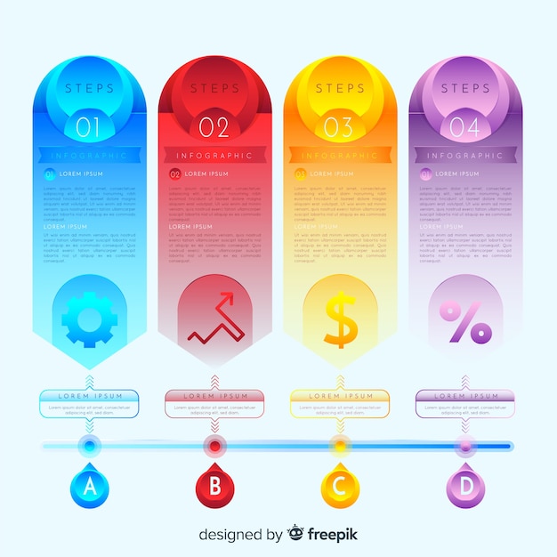 Kostenlose Vektor infografik schritte mit farbverlauf