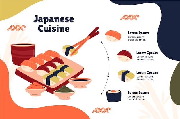 Kostenlose Vektor infografik-vorlage für traditionelles japanisches restaurant