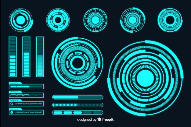 Kostenlose Vektor infographic elementsammlung des futuristischen hologramms