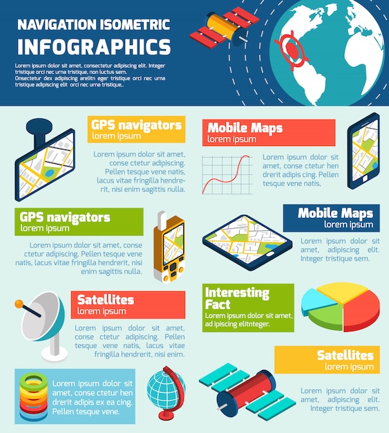 Kostenlose Vektor infographic isometrisches plandiagramm der navigation