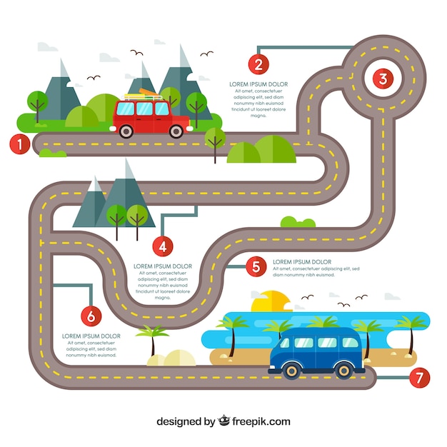 Kostenloser Vektor infographic-zeitachse mit straßenkonzept