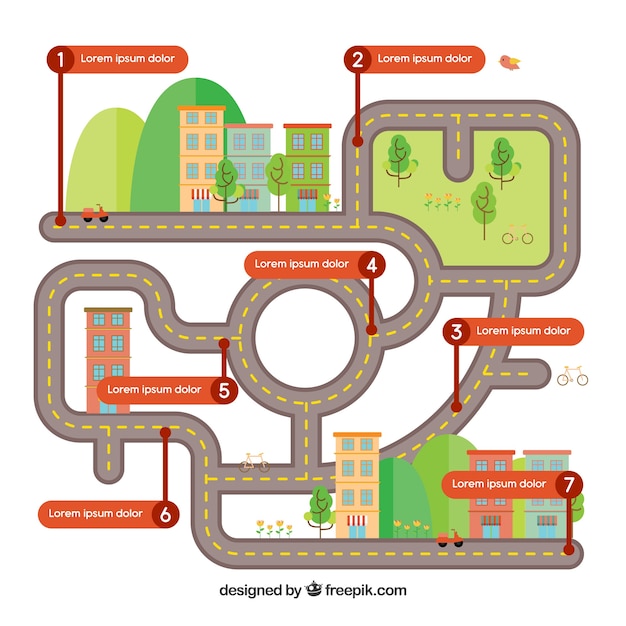 Kostenloser Vektor infographic-zeitachse mit straßenkonzept