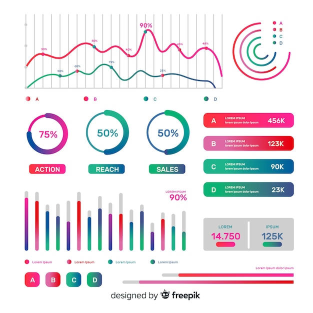 Kostenlose Vektor infographik elementsatz mit farbverlauf