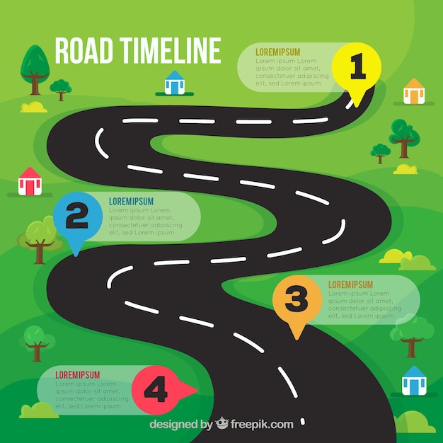 Kostenloser Vektor infographik-timeline-konzept mit straße