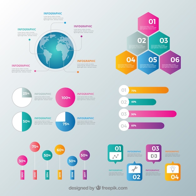 Kostenlose Vektor inforgraphic elemente sammlung mit vielen farben