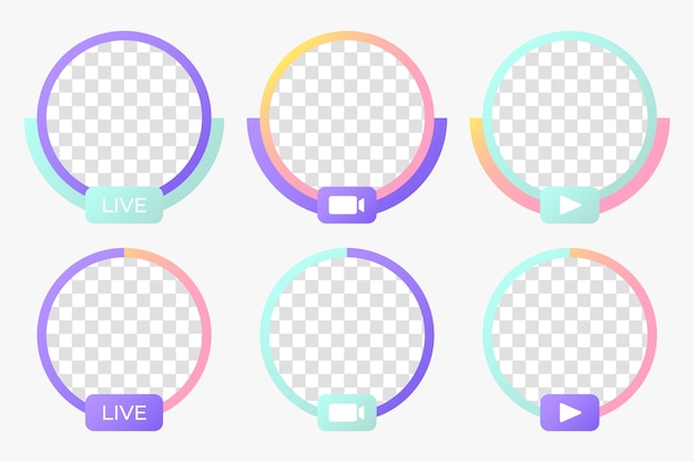Kostenloser Vektor instagram-live-benutzer-frame-set mit farbverlauf