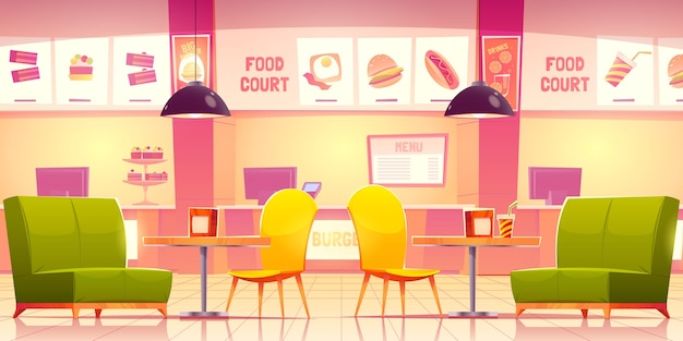 Interieur im Cartoon-Food-Court