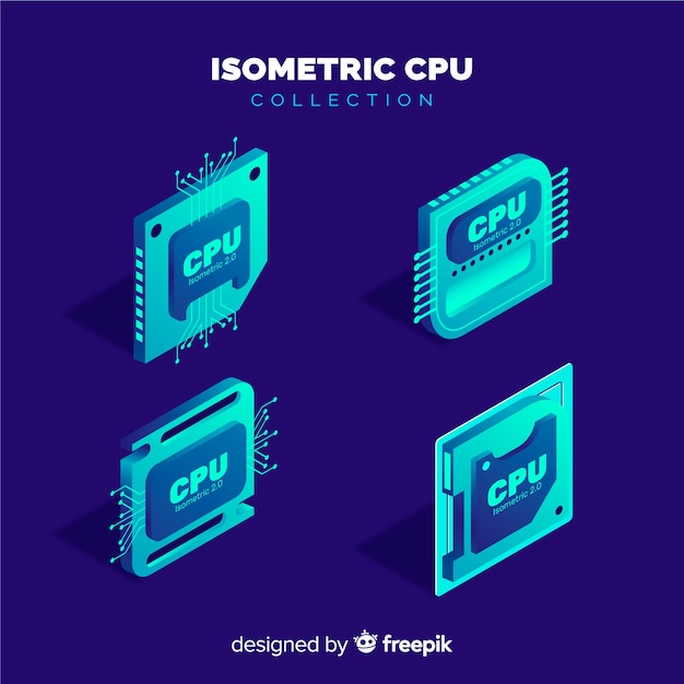 Kostenloser Vektor isometrische cpu-sammlung