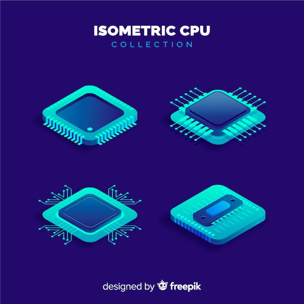 Kostenloser Vektor isometrische cpu-sammlung