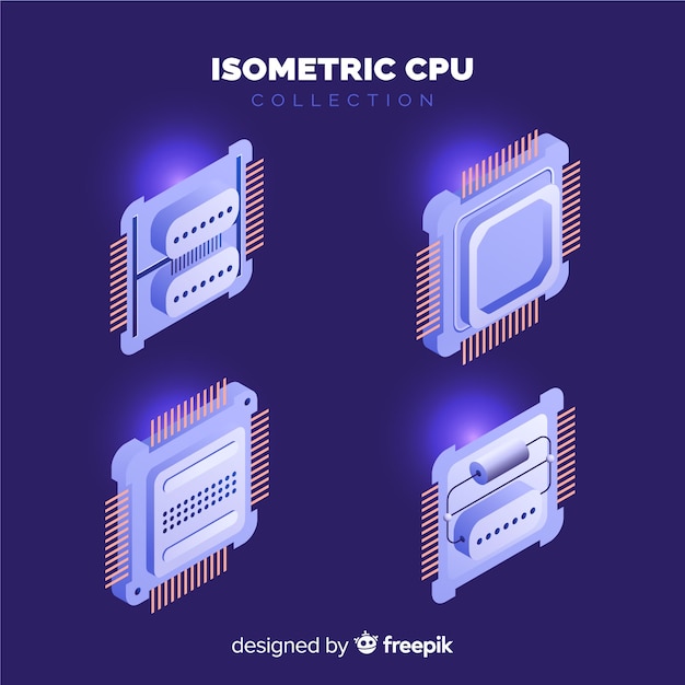 Kostenloser Vektor isometrische cpu-sammlung