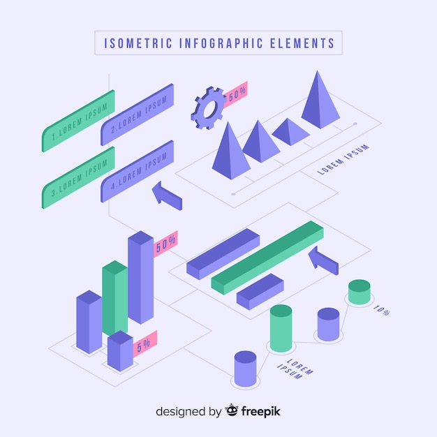 Kostenlose Vektor isometrische infografik elementsammlung